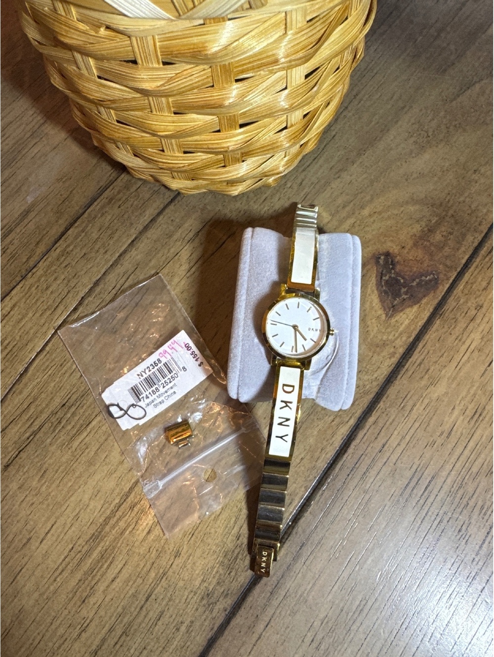DKNY Women’s White & Gold Bangle Watch – Needs Battery